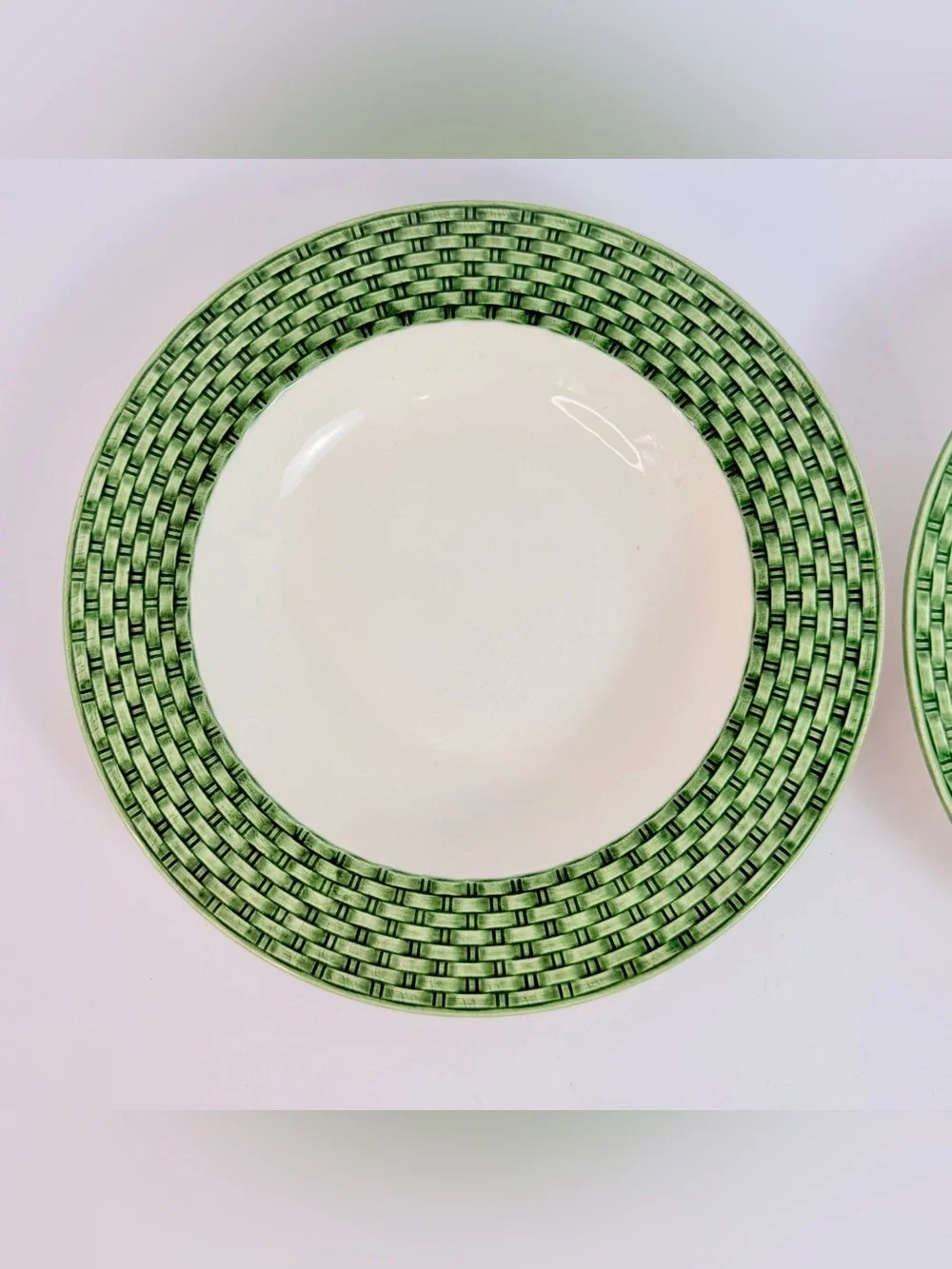 Vintage Pier 1 Basket Weave Green/white Soup Bowls Set Of 2 Made In Italy